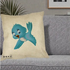 Perna Decorativa Pui de Pasare Albastru, 40x40 cm, Crem, Husa Detasabila, Perna Inclusa, BEKZ®