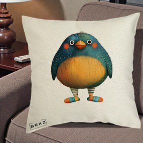 Perna Decorativa Pasare Teal cu Sosete Dunghi, 40x40 cm, Ecru, Husa Detasabila, Perna Inclusa, BEKZ®