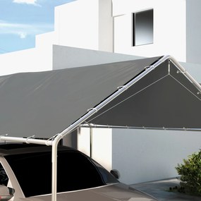Outsunny Acoperiș Carport 10 x 20 ft, Husă de Schimb Rezistentă la UV cu Corzi Elastice, Gri Închis | Aosom Romania