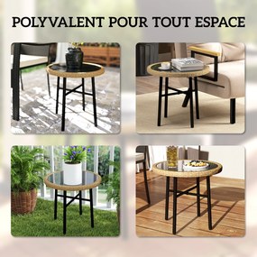 Outsunny Masă de Cafea Rotundă de Grădină, Masă Auxiliară Exterioară din Rășină Împletită și Blat din Sticlă Securizată, 46x46x43cm, Natural | Aosom Romania