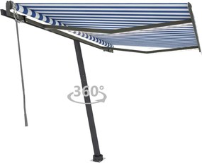 vidaXL Copertină automată cu senzor vânt&LED, albastru&alb, 350x250 cm