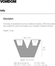 Jardiniera / Ghiveci plante design decorativ modern exterior / interior UVE 120x40x80cm