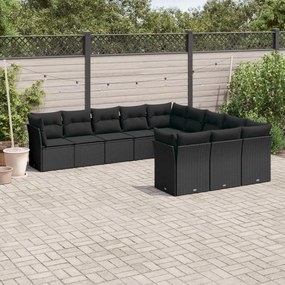 3250244 vidaXL Set canapele de grădină cu perne, 11 piese, negru, poliratan
