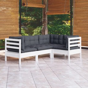 Set mobilier de gradina cu perne, 4 piese, alb, lemn de pin Alb, 4