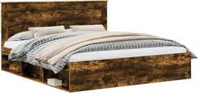vidaXL Cadru de pat Stejar fumuriu 200 x 200 cm Lemn de pin masiv