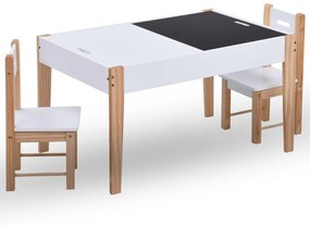 Set masa cu scaune pentru copii cu tabla, 3 piese, negru si alb