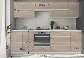 Set bucatarie 2,6 m, alb/stejar sonoma, LINE NEW