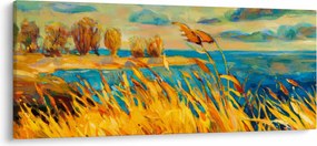 Tablou - Apus de soare peste lac, pictură acrilică (120x50 cm)