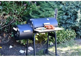 Grătar cu cărbuni cu afumătoare, negru/lemn