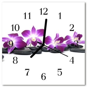 Ceas de perete din sticla pătrat Orchid Flori &amp; Plante Purple
