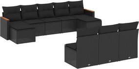 vidaXL Set canapele de grădină cu perne, 10 piese, negru, poliratan