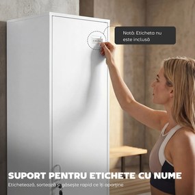 HOMCOM Dulap Metalic Slim cu Ușă Blocabilă și Suport pentru Etichete, Dulap Multi-Funcțional cu Bară pentru Haine, Rafturi, pentru Casă sau Birou, 40x40x179 cm, Alb | Aosom Romania