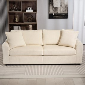HOMCOM Canapea 3 Locuri din Catifea Reiată cu 2 Perne, 212x80x88 cm, Crem | Aosom Romania