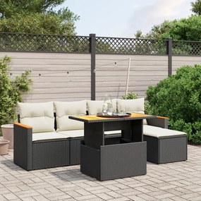 3276031 vidaXL Set mobilier de grădină cu perne, 6 piese, negru, poliratan