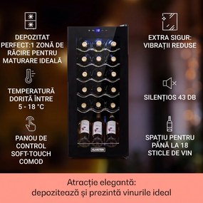 Klarstein Shiraz 18 Uno, frigider pentru vin, 50 litri, 18 sticle, panou de control tactil, 5-18°C