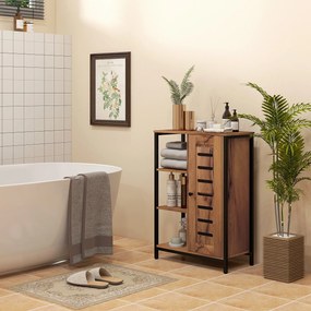 kleankin Mobilier de baie pe picior design industrial structură de oțel 3 rafturi deschise 60 x 30 x 85 cm marron rustic | Aosom Romania