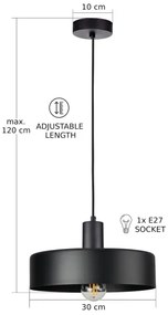 Lustră suspendată pe cablu ARCANE 1xE27/60W/230V neagră