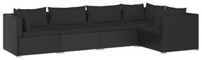 3101688 vidaXL Set mobilier de grădină cu perne, 5 piese, negru, poliratan