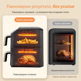 Friteuză cu aer cald Cosori Turbo Tower Compact CAF-DC861, 2630 W, 2 x 4,3 l, 40-230 °C, 5 programe, acoperire ceramică, sincronizare, negru/aur roz