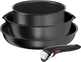 Set cratite si tigaie Tefal Ingenio 2100038720, 4 piese, Maner detasabil, Acoperire antiaderenta, Fara PFOA, Aluminiu, Negru