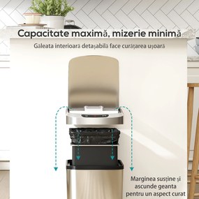 HOMCOM Coș Gunoi 12L cu Senzor Infraroșu, Buton Touch și Găleată Detașabilă, Coș de Gunoi din Oțel Inoxidabil, ABS și PP, 28x22x41 cm, Argintiu | Aosom Romania