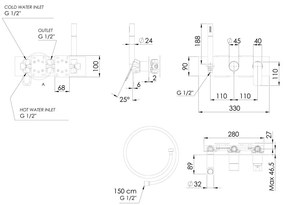 Baterie albă pentru duș încastrată (2 ieșiri) Spy – Sapho