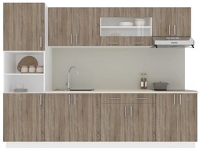 Set Bucatarie Karo V23, Stejar Sonoma Inchis/Alb, Blat Thermo 28 mm, L 280 cm