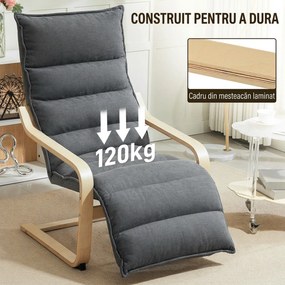 HOMCOM Fotoliu Ergonomic Lemn și Catifea Suport pentru Picioare Reglabil Gri Închis | Aosom Romania