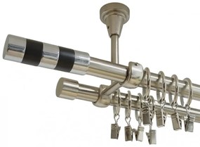 Galerie dubla cilindru negru prindere tavan 19 mm inox (Alege marime: 120 cm)