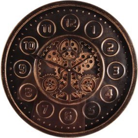 Ceas de perete din metal și sticlă, negru, rotund, cu roți dințate mobile la vedere, finisaj antichizat, 7 x 46 cm, „Stamford”