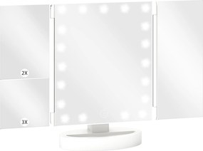 HOMCOM Oglindă Machiaj cu Lumină Mărire 1X/2X/3X Rotație Liberă de 180° 21 LED-uri Comutator Tactil Alb | Aosom Romania