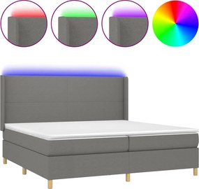 vidaXL Pat cu arcuri, saltea și LED, gri închis, 200x200 cm, textil