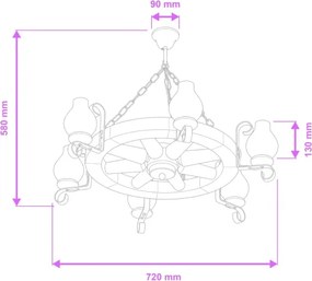 Brilagi - Candelabru cu lanț ROATA, 6 x E14/40W/230V, Ø 70 cm, fag/nuc