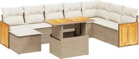 vidaXL Set canapele de grădină, 9 piese, cu perne, bej, poliratan
