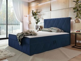 Pat matrimonial 140 cm Tebsano (albastru) (cu somieră și saltea) (cu sp. depozitare). Promo -17%. 1104197