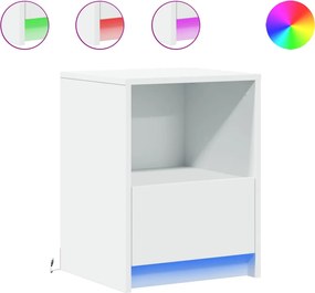 vidaXL Noptiere cu lumini LED, 2 buc., alb, lemn prelucrat