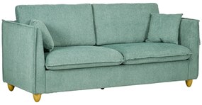 HOMCOM Canapea 3 Locuri din Tesatura, Canapea Capionata Stil Vintage cu Perne si Picioare din Lemn, 144x77x81cm, Verde | Aosom Romania
