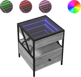 vidaXL Noptieră cu LED infinity, gri sonoma, 40x40x51 cm