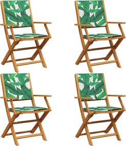 vidaXL Scaune de grădină pliabile 4 buc., textil verde/lemn masiv