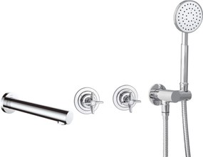 Baterie pentru cada, crom, cu 4 orificii, set dus inclus, montaj ingropat, Deante Temisto Crom