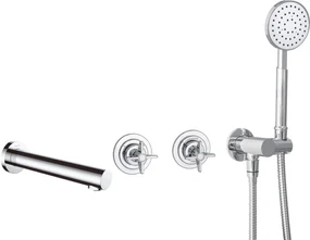 Baterie pentru cada, crom, cu 4 orificii, set dus inclus, montaj ingropat, Deante Temisto Crom