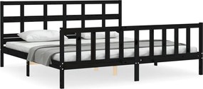 vidaXL Cadru pat cu tăblie 200x200 cm, negru, lemn masiv