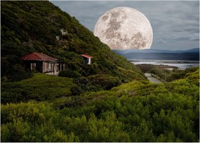 Tablou pe sticlă - peisaj cu luna (70x50 cm)