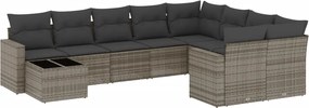 vidaXL Set mobilier de grădină cu perne, 10 piese, gri, poliratan