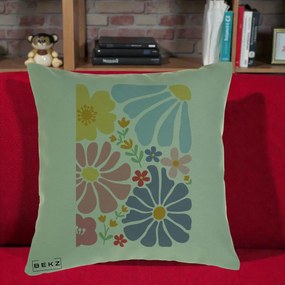 Perna Decorativa Flori Grafice Pastel Multicolor, 40x40 cm, Verde, Husa Detasabila, Perna Inclusa, BEKZ®
