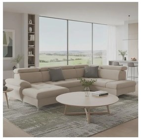 Canapea colțar extensibilă cu spațiu depozitare U CATANIA, dreapta, bej