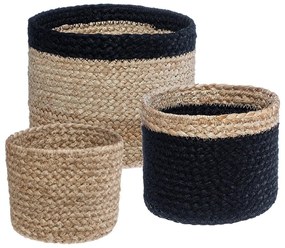Set 3 coșuri pentru depozitare din iută, rotunde