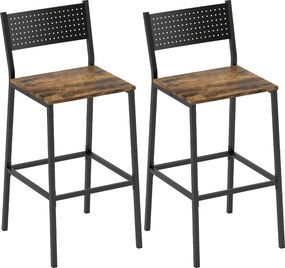 HOMCOM Set 2 Scaune Bar Stil Industrial cu Spătar și Suport pentru Picioare Maro | Aosom Romania