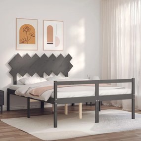 3195528 vidaXL Cadru de pat senior cu tăblie, 140x190 cm, gri, lemn masiv