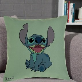 Perna Personalizata Stitch Zambitor, 40x40 cm, Verde, Husa Detasabila, Perna Inclusa, BEKZ®